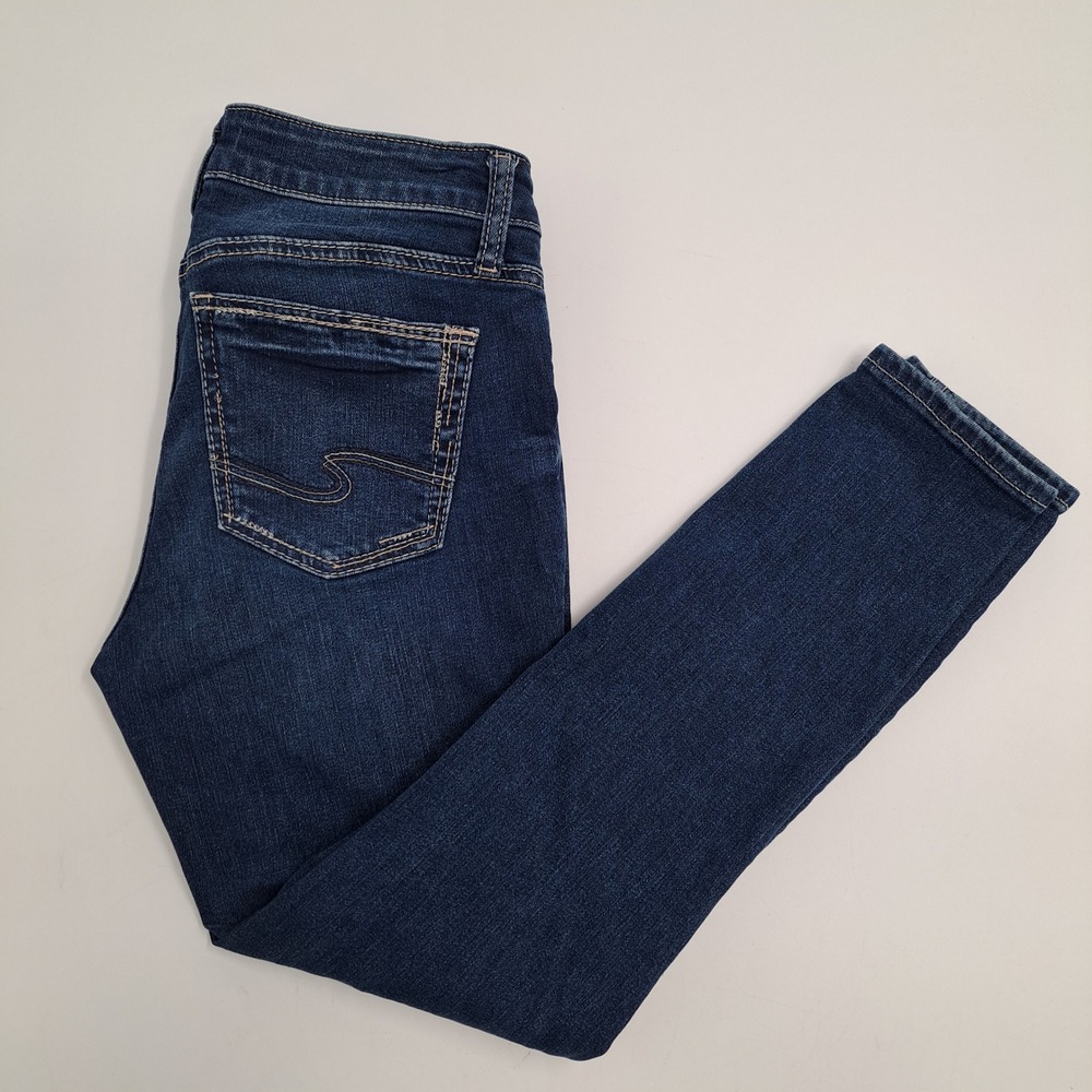 Silver Jeans Co Elyse Skinny Jeans Womens 26 Denim Dark Blue Curvy Mid Rise L27